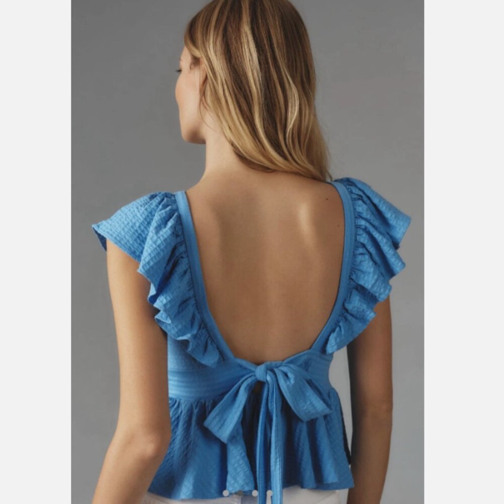 Brand New by Anthropologie Maeve Ruffled Peplum Open-Back Top